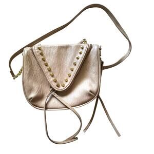 she + lo Studded Pink Beige Foldover Y2K Bohemian Coastal Chain Crossbody